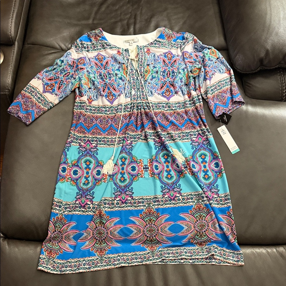 Sandra Darren Blue and Pink Patterned Dress